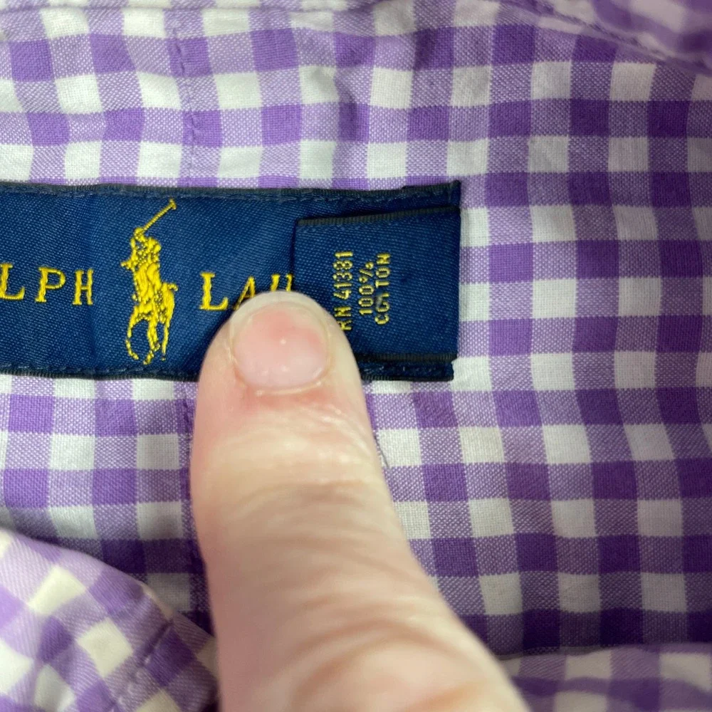 Ralph Lauren Button Down Shirt Mens L Purple Gingham Check Long Sleeve Preppy